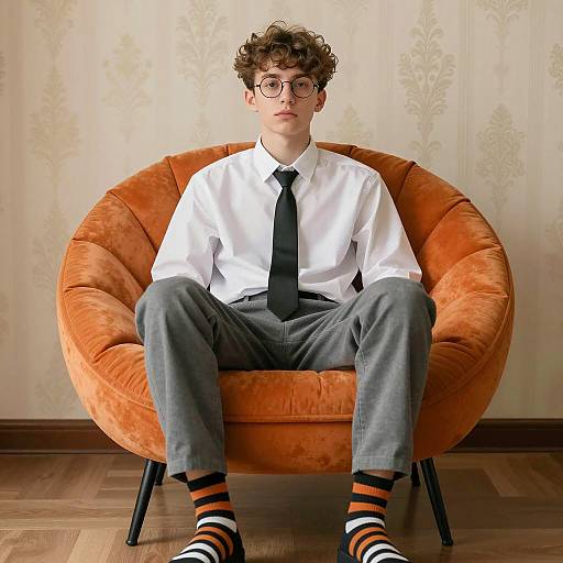 Teenage Boy in Orange Chair