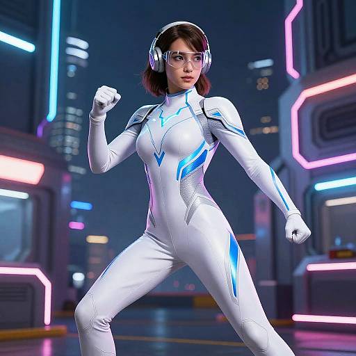 White Superhero in Neon Urban Battle