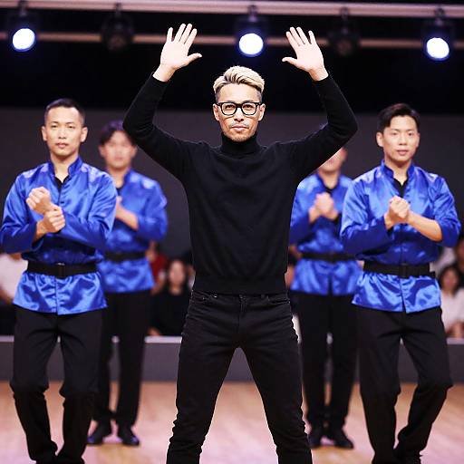 Dance Leader with Group in Blue Jackets