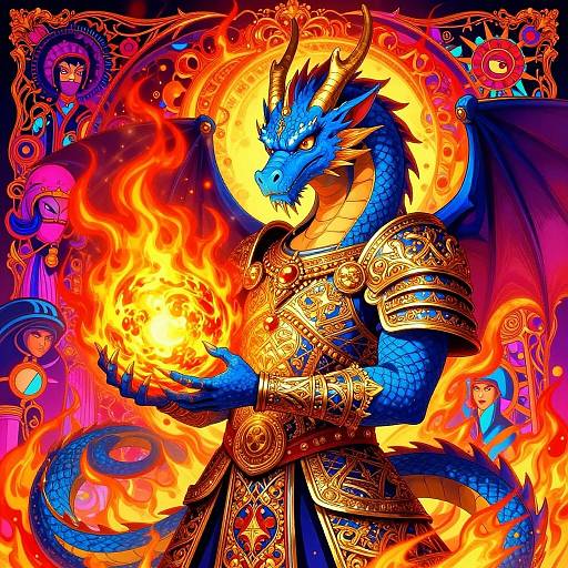 Vibrant Anime Blue Dragon with Orb