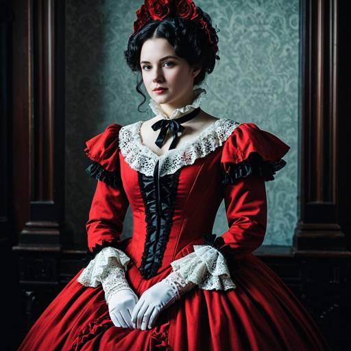 Elegant Victorian Cosplay in Red Dress