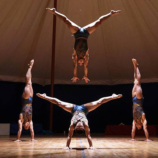 Dynamic Acrobats Under Circus Tent