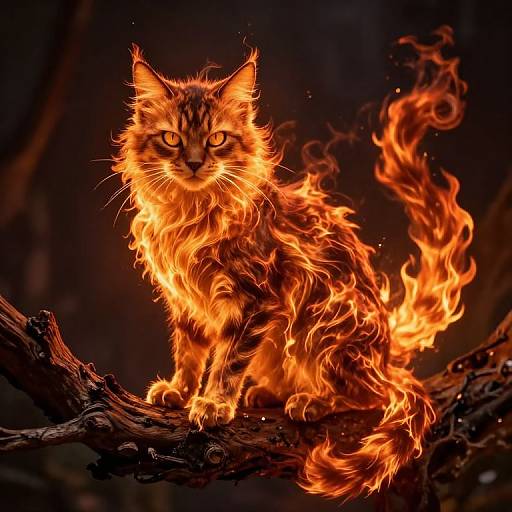 Fire-Elemental Cat on Oak Branch