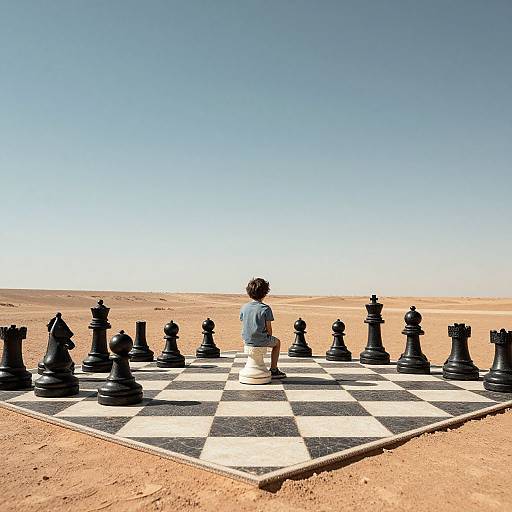 Child on Giant Chessboard in Desert
