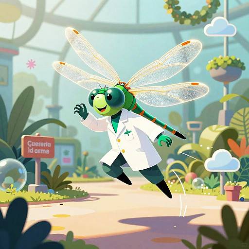 Emerald Dragonfly Scientist Illustration
