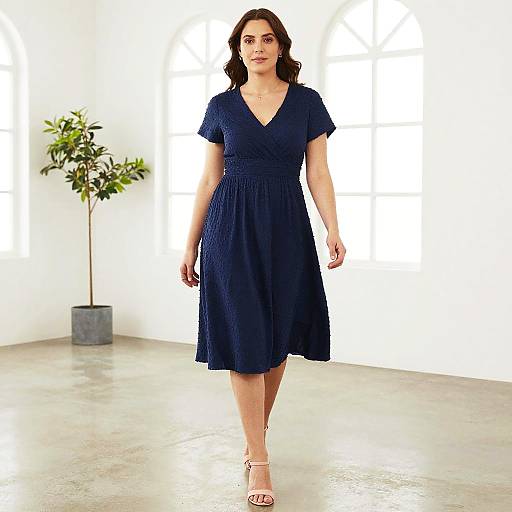 Woman in Navy Blue Dress Indoors