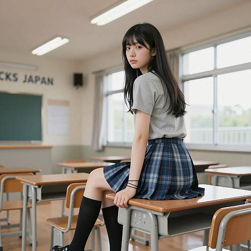 Japanese Schoolgirl in Classroom Setting
