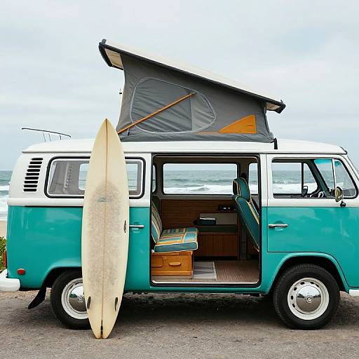 Teal Volkswagen Kombi by Ocean