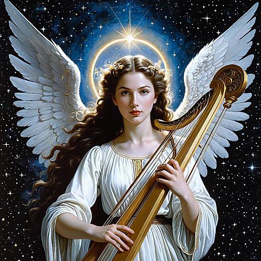 Celestial Angel with Harp and Radiant Halo