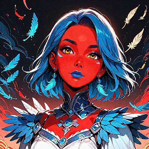 Vibrant Feathered Woman in Night