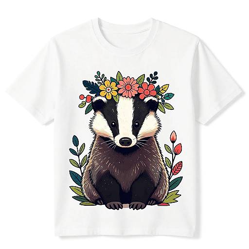 Whimsical Badger with Floral Crown