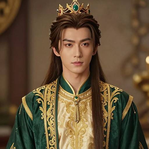 Regal Man with Crown and Embroidered Outfit