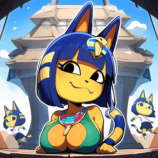 Illustration of Ankha (animal crossing), animal crossing in the style of Tengu (tetuo kun)