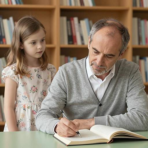 Intense Writing Moment Between Generations