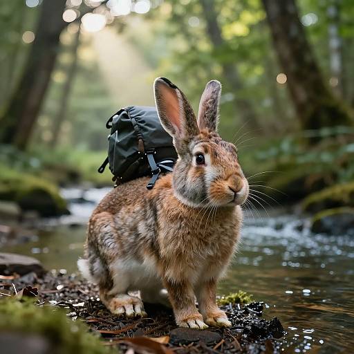 Rabbit Hiking Through Atmospheric Woodland
