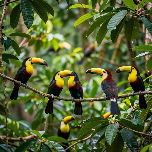 Colorful Toucans in Rainforest Undergrowth