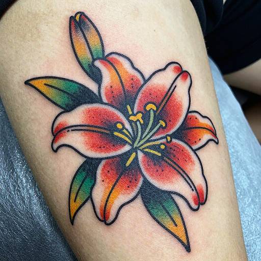Vibrant Neo Traditional Lily Tattoo