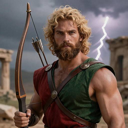 Heroic Bearded Warrior in Ancient Ruins