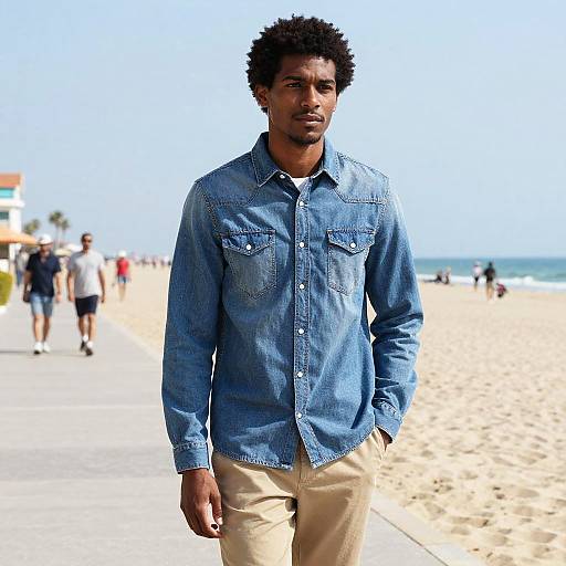 Afro Hairstyle Man on Beach Boardwalk