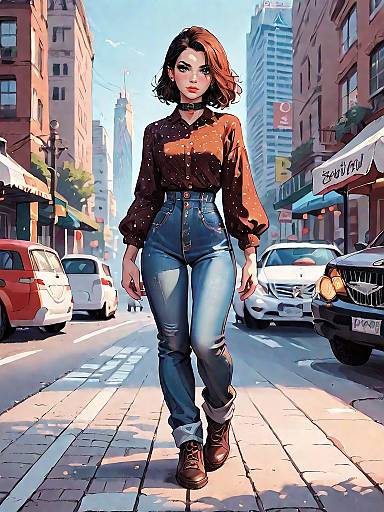 Woman Walking on City Street in Casual Outfit