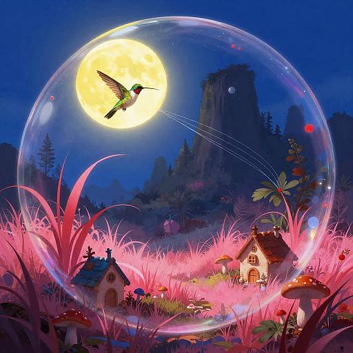 Surreal Fantasy Jungle in a Luminous Bubble