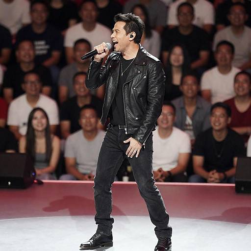 Passionate Male Singer on Red-White Stage