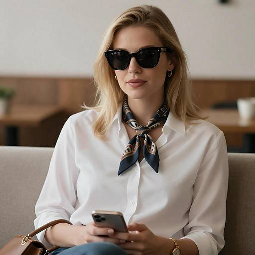 Blonde Woman with Sunglasses on Couch