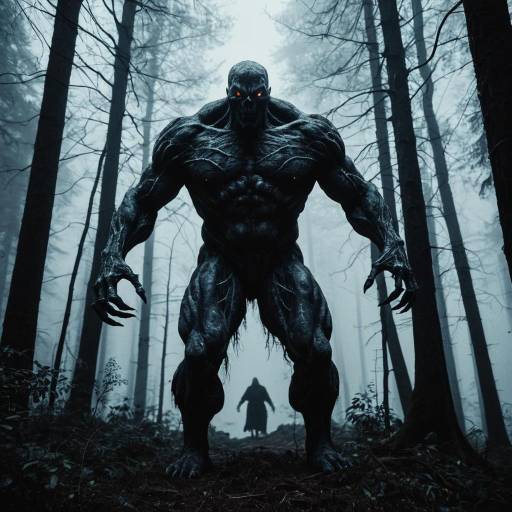 Luminous Golem in Foggy Forest