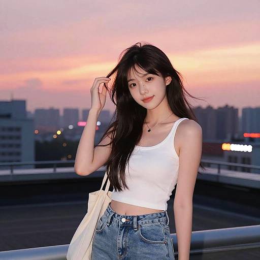Cute Girl Posing on City Rooftop
