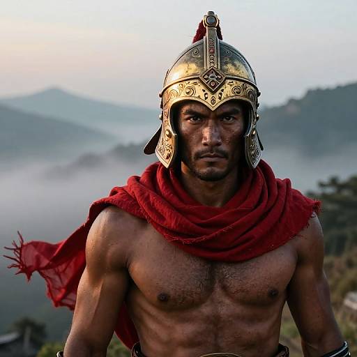 Rugged Warrior in Misty Mountains