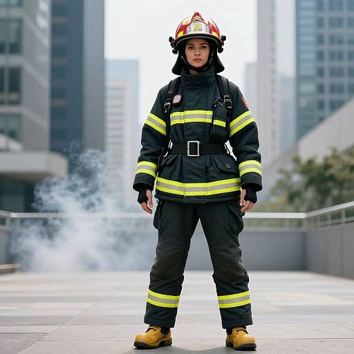 Confident Female Firefighter in Urban Scene