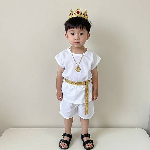 Young Boy in Royal White Outfit