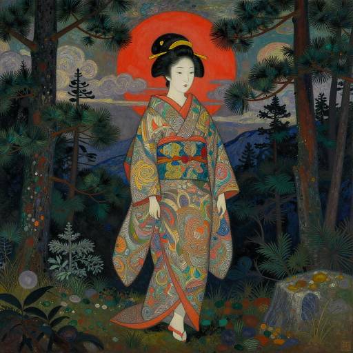 Epic Geisha in Japanese Pine Forest