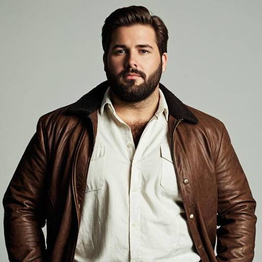 Plus Size Man in Brown Leather Jacket