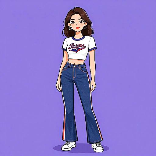 Young Woman in Retro Casual Outfit