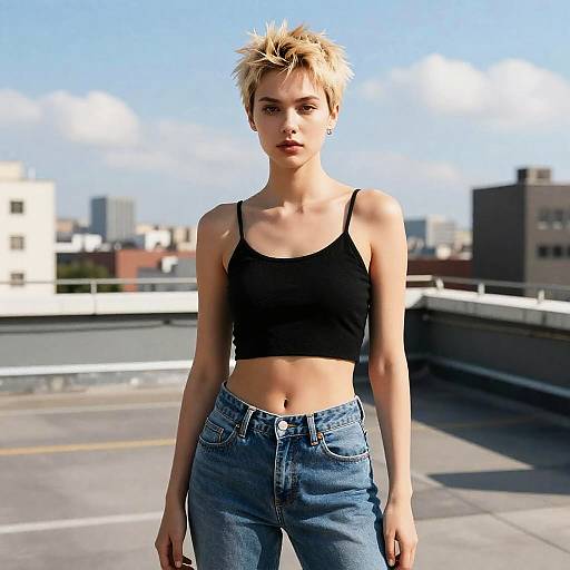 Young Woman on Urban Rooftop