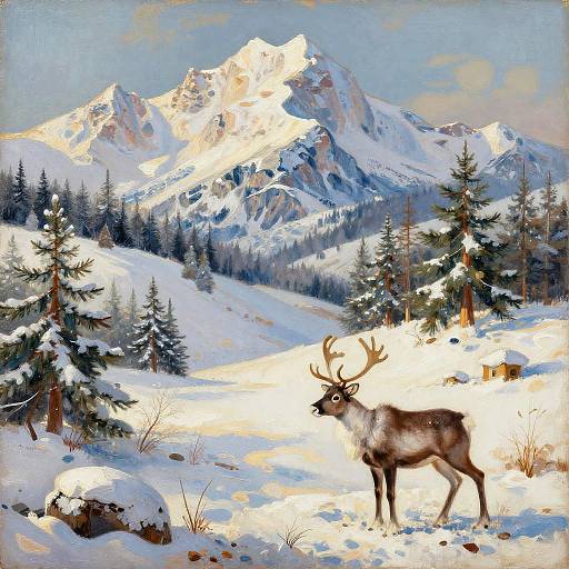 Snowy Mountain Christmas Painting