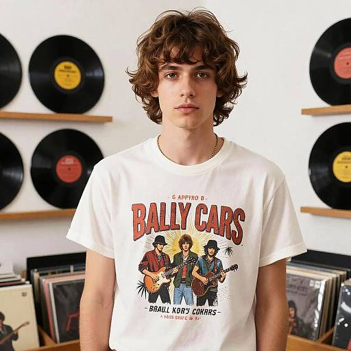 Male Fashion Icon with Mullet Hairstyle in Vinyl Record Store