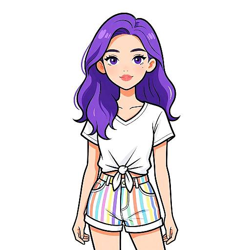 Casual Woman in Striped Shorts