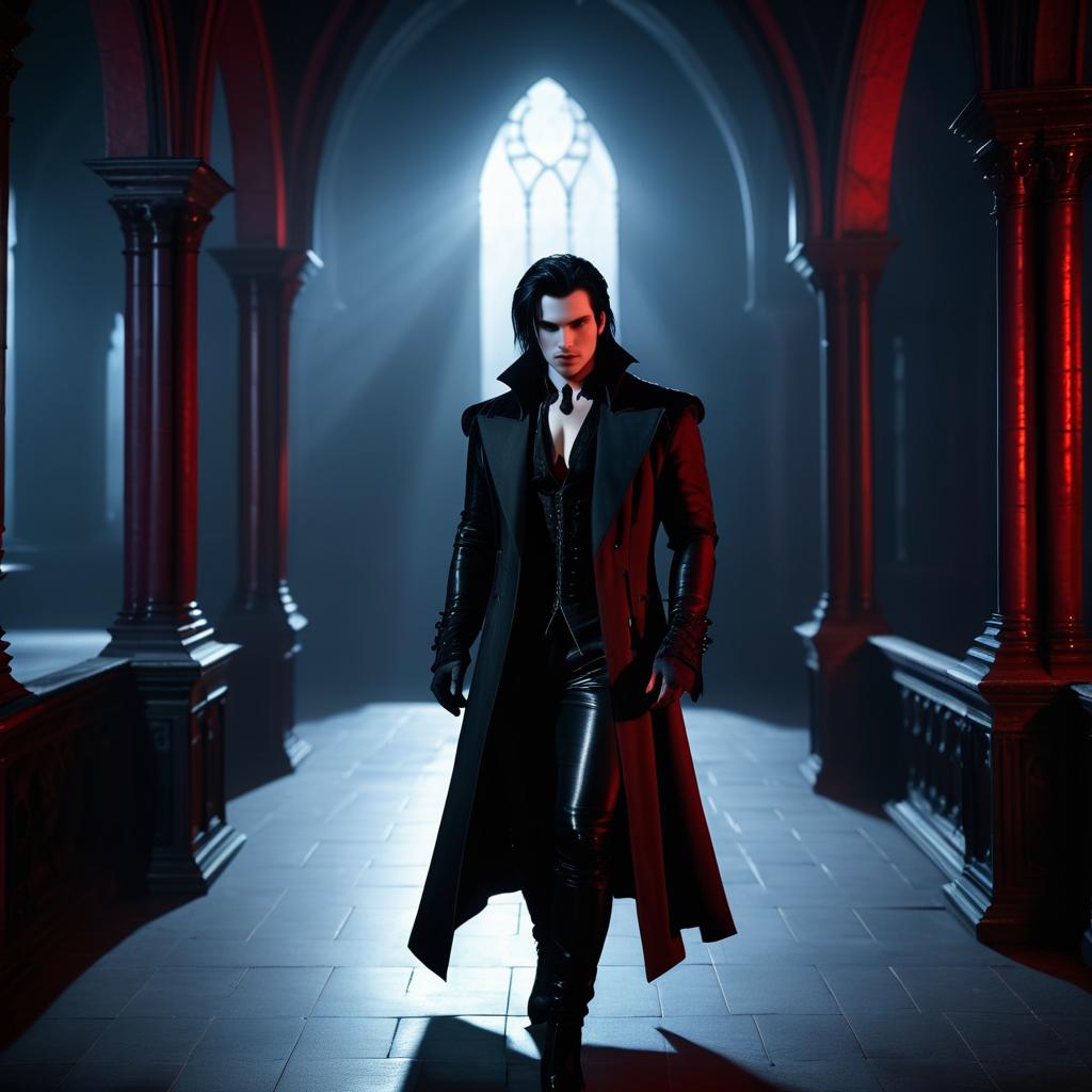 Gothic Vampire in a Shadowy Castle