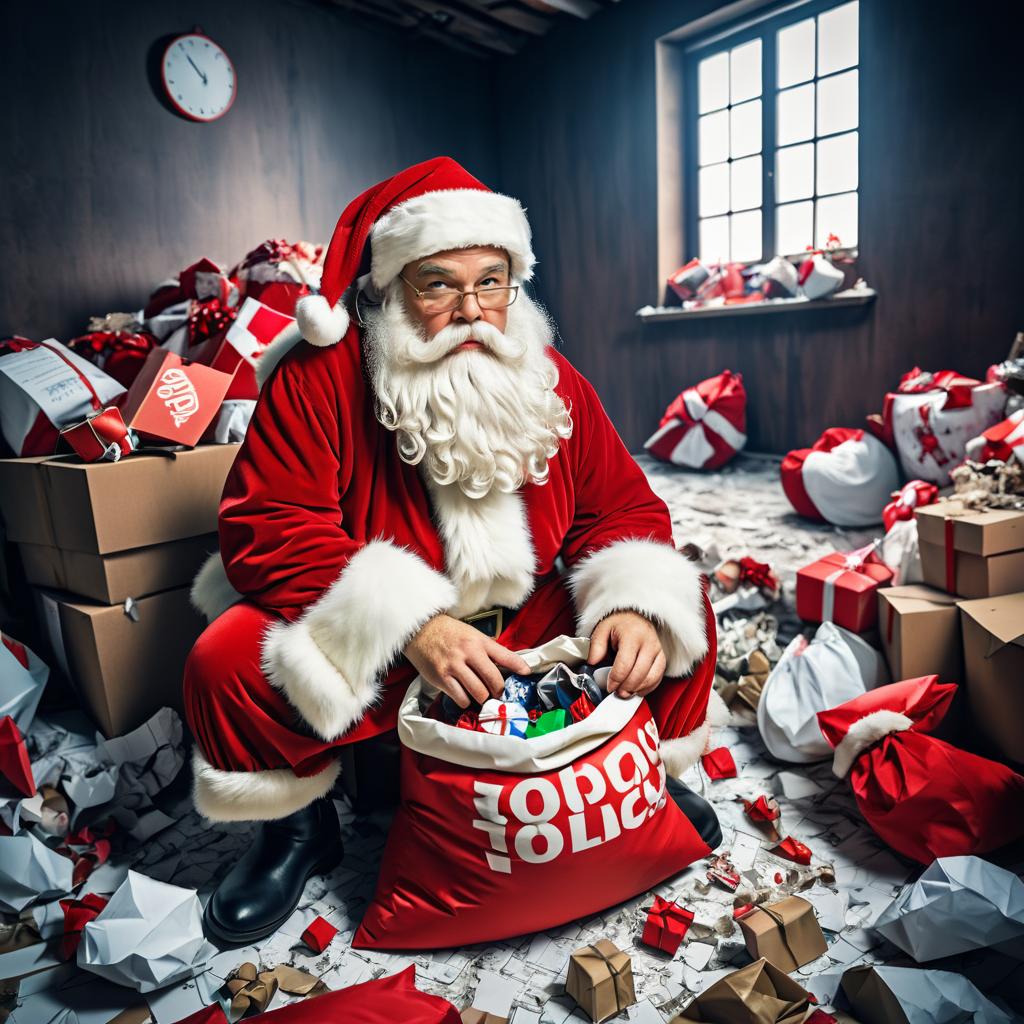 Melancholic Santa in a Chaotic Room