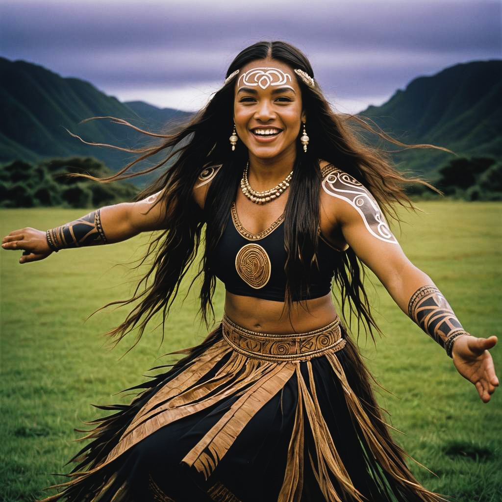 Vibrant Maori Dancer in Twilight Haze