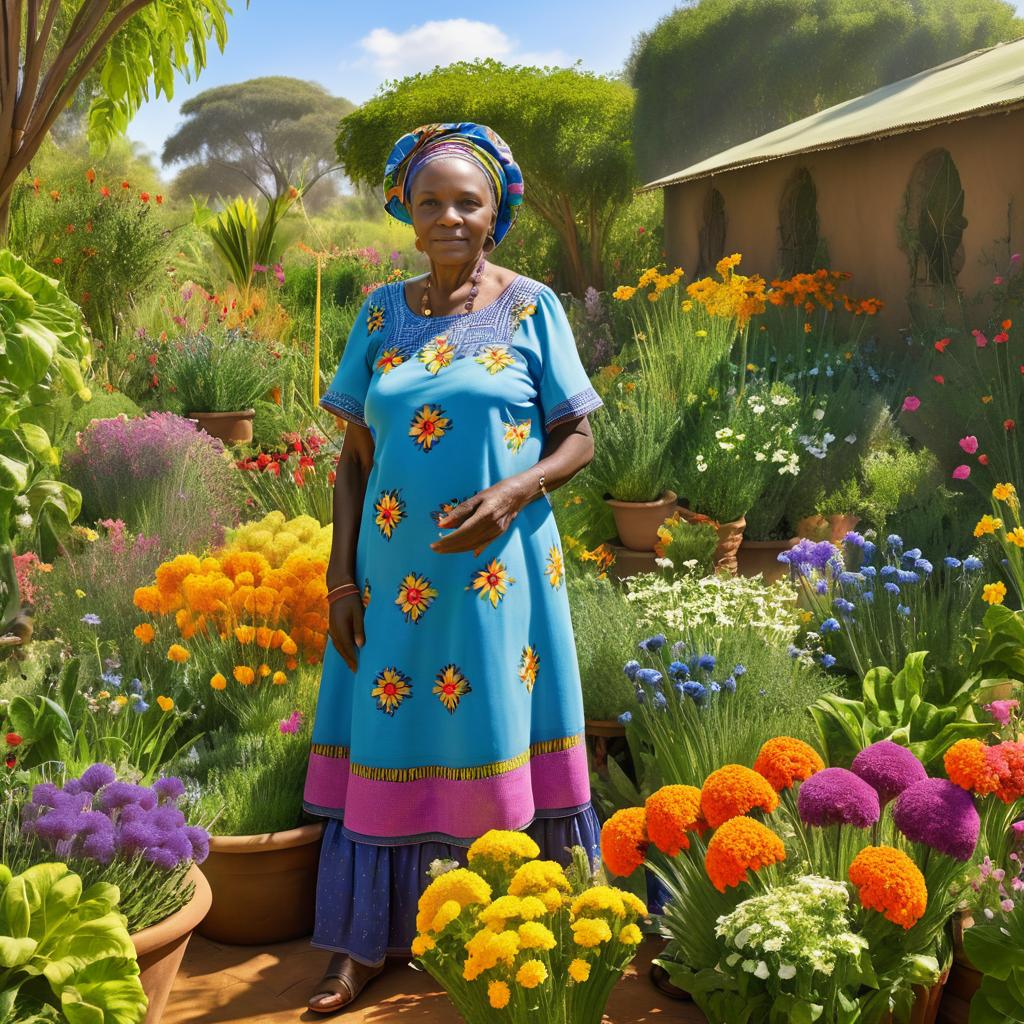 Elderly African Woman in Vibrant Garden