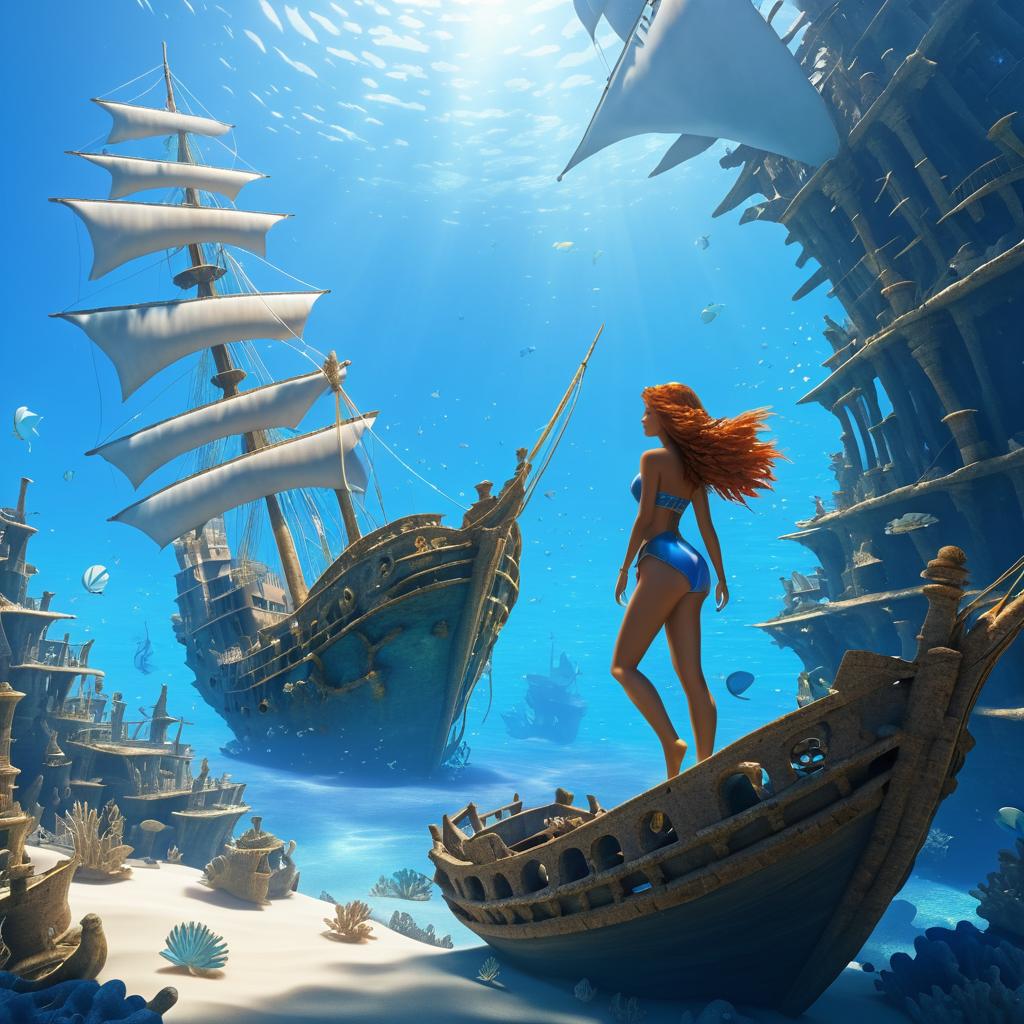 Mermaid's Adventure in a Shipwreck