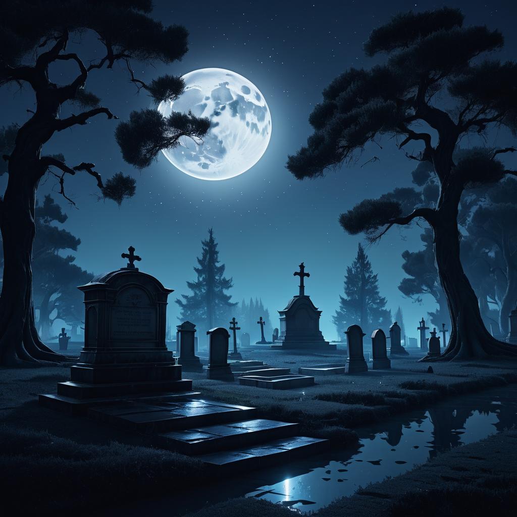 Eerie Graveyard Under Moonlit Skies