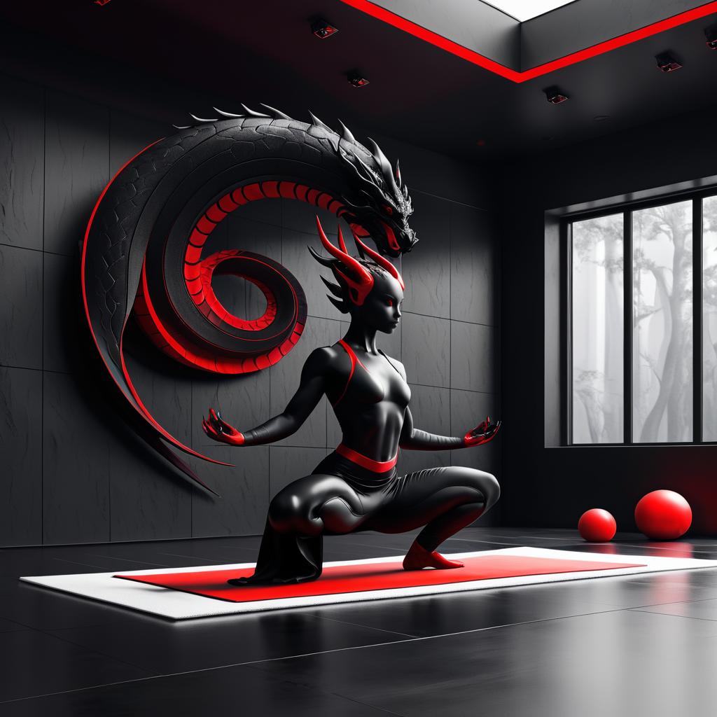 Futuristic Dragon Yoga in Minimalist Room