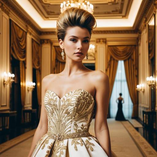 Fashion Model with Pompadour Hairstyle in Luxury Hall