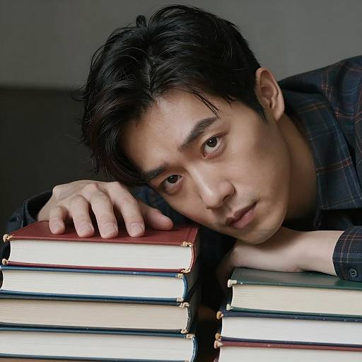 Intense Portrait of a Man with Books