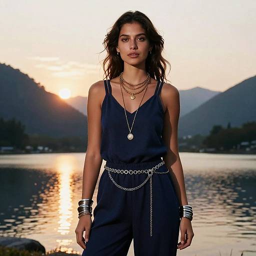 Bohemian Chic Woman by Mountain Lake