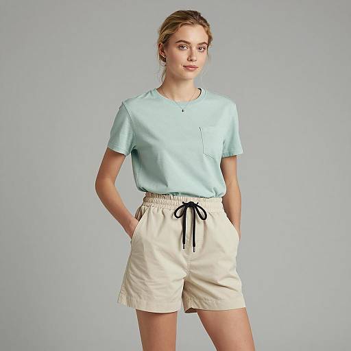 Woman in Casual Tailored Shorts and T-Shirt
